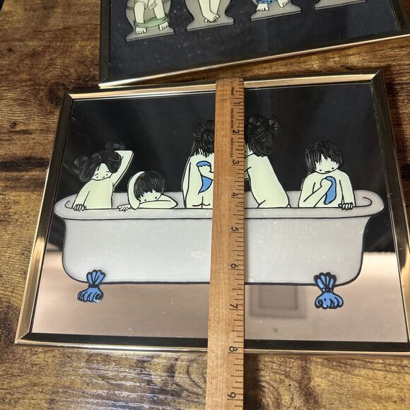 Vintage Mirror Retro Mod Kids Bathroom Art 8” X 10" Bath Time & Potty Set Of 2 - Picture 10 of 13
